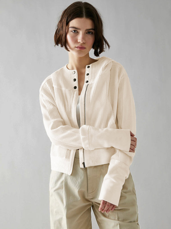 Women Spring-Summer Lightweight Woven Jacket with Slant Pockets - Craftklart.store
