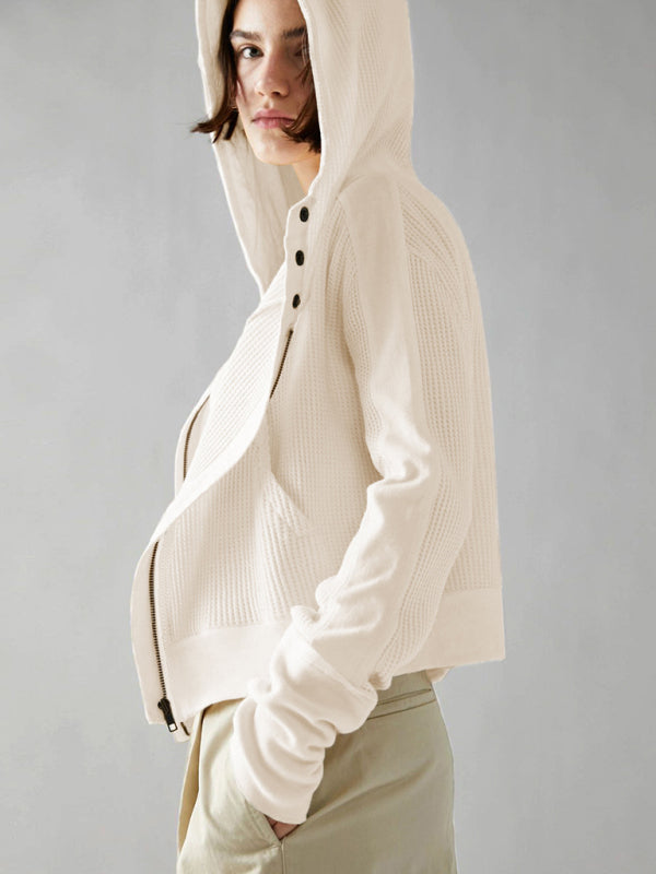 Women Spring-Summer Lightweight Woven Jacket with Slant Pockets - Craftklart.store