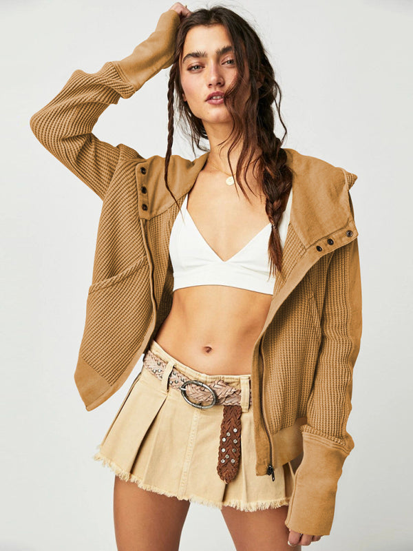Women Spring-Summer Lightweight Woven Jacket with Slant Pockets - Craftklart.store