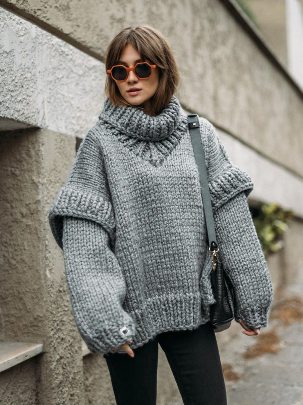 Women's Urban Casual Fluffy Long Sleeve Turtleneck Sweater