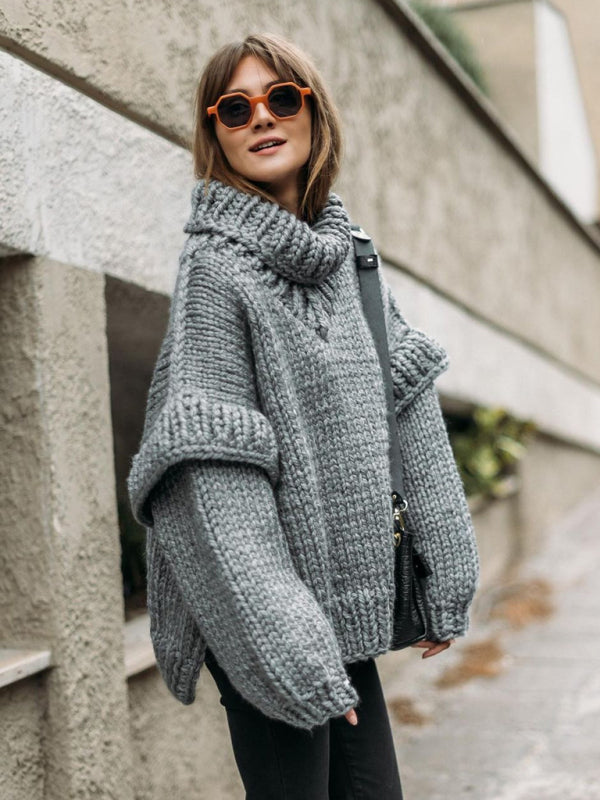 Women's Urban Casual Fluffy Long Sleeve Turtleneck Sweater