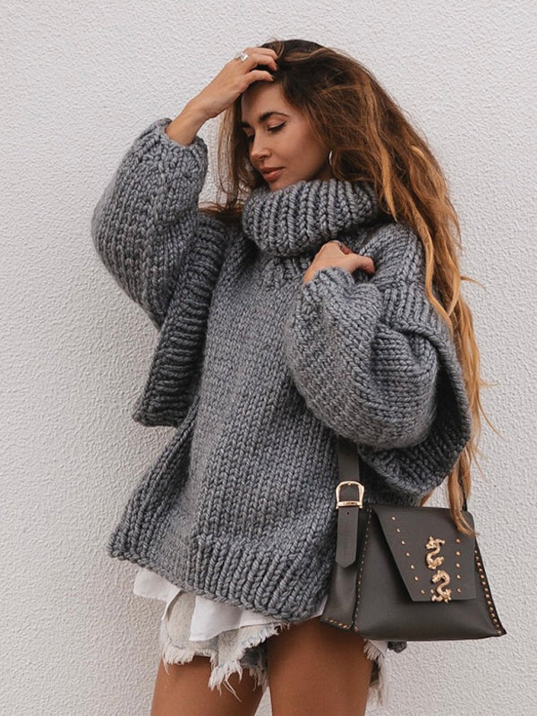 Women's Urban Casual Fluffy Long Sleeve Turtleneck Sweater