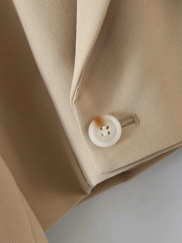 Casual Diagonal Button Short Blazer + High Waist Pocket Skirt Suit