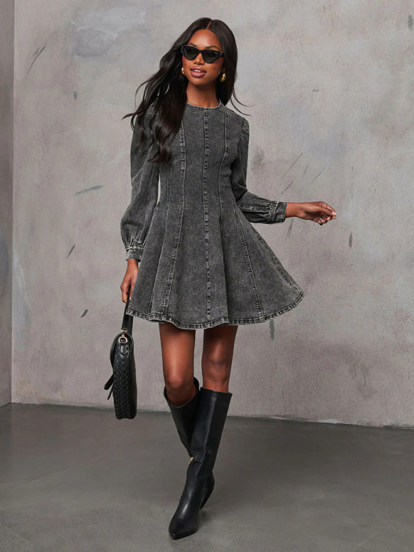 Fashion Casual Patchwork Waist Women's Denim Long Sleeve Dress - Premium Dress from kakaclo - Just $30.70! Shop now at Craftklart.store