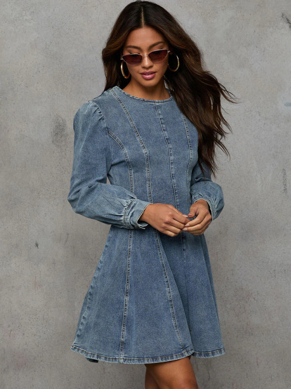 Fashion Casual Patchwork Waist Women's Denim Long Sleeve Dress - Premium Dress from kakaclo - Just $30.70! Shop now at Craftklart.store
