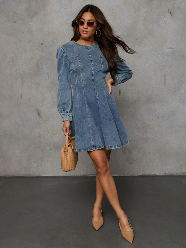 Fashion Casual Patchwork Waist Women's Denim Long Sleeve Dress - Premium Dress from kakaclo - Just $30.70! Shop now at Craftklart.store