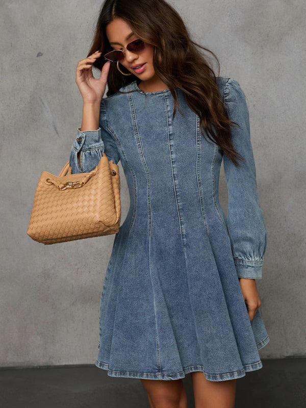 Fashion Casual Patchwork Waist Women's Denim Long Sleeve Dress - Premium Dress from kakaclo - Just $30.70! Shop now at Craftklart.store