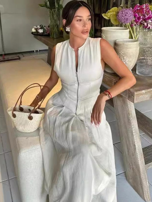 New Sleeveless V-neck Casual  Commuter Waist Zipper Neck Dress - Premium Dresses from kakaclo - Just $21.42! Shop now at Craftklart.store