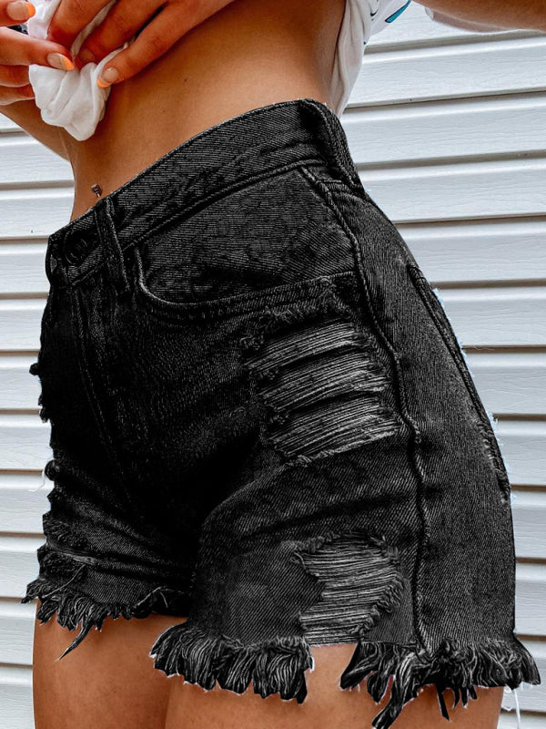 Lips Biting Finger Print Fashion Ripped Denim Shorts - Premium Shorts from kakaclo - Just $9.99! Shop now at Craftklart.store