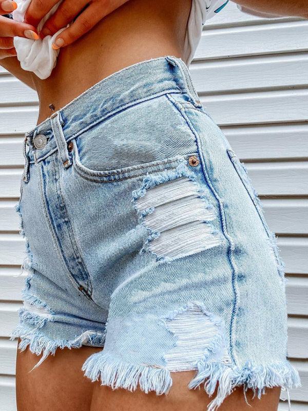 Lips Biting Finger Print Fashion Ripped Denim Shorts - Premium Shorts from kakaclo - Just $9.99! Shop now at Craftklart.store