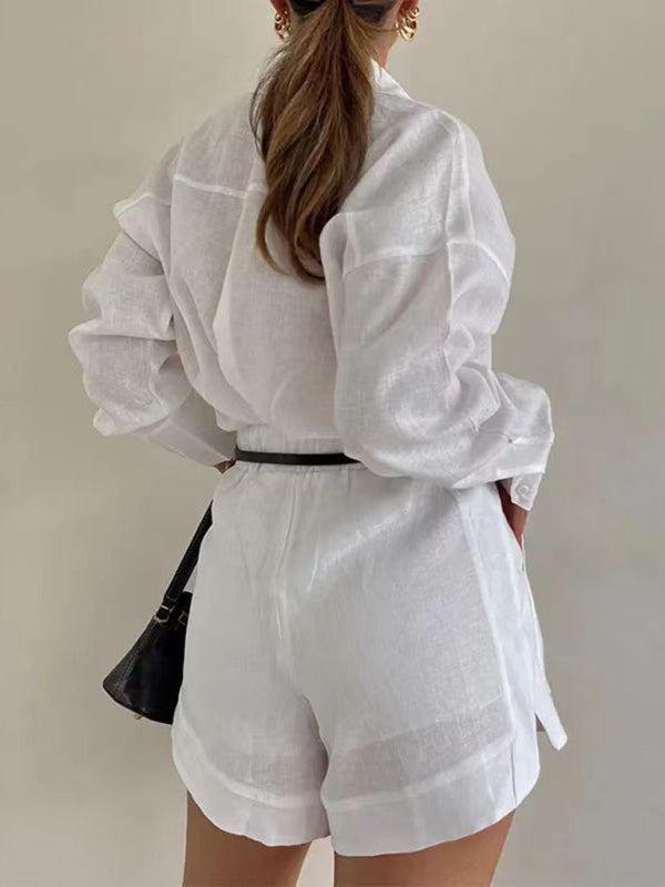 Fashion Casual Short Trousers and Long-sleeved Shirt Set - Premium Shorts from kakaclo - Just $14.99! Shop now at Craftklart.store