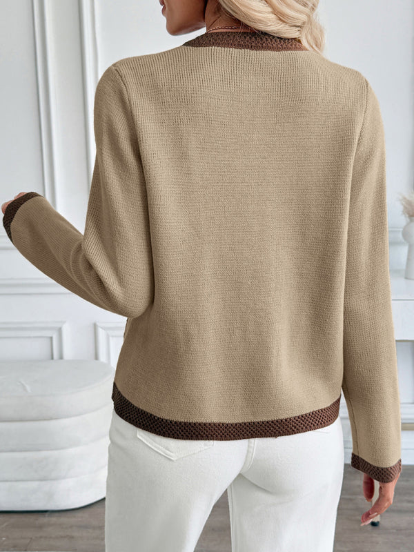 New Retro Contrast Color Knitted Cardigan Sweater Jacket