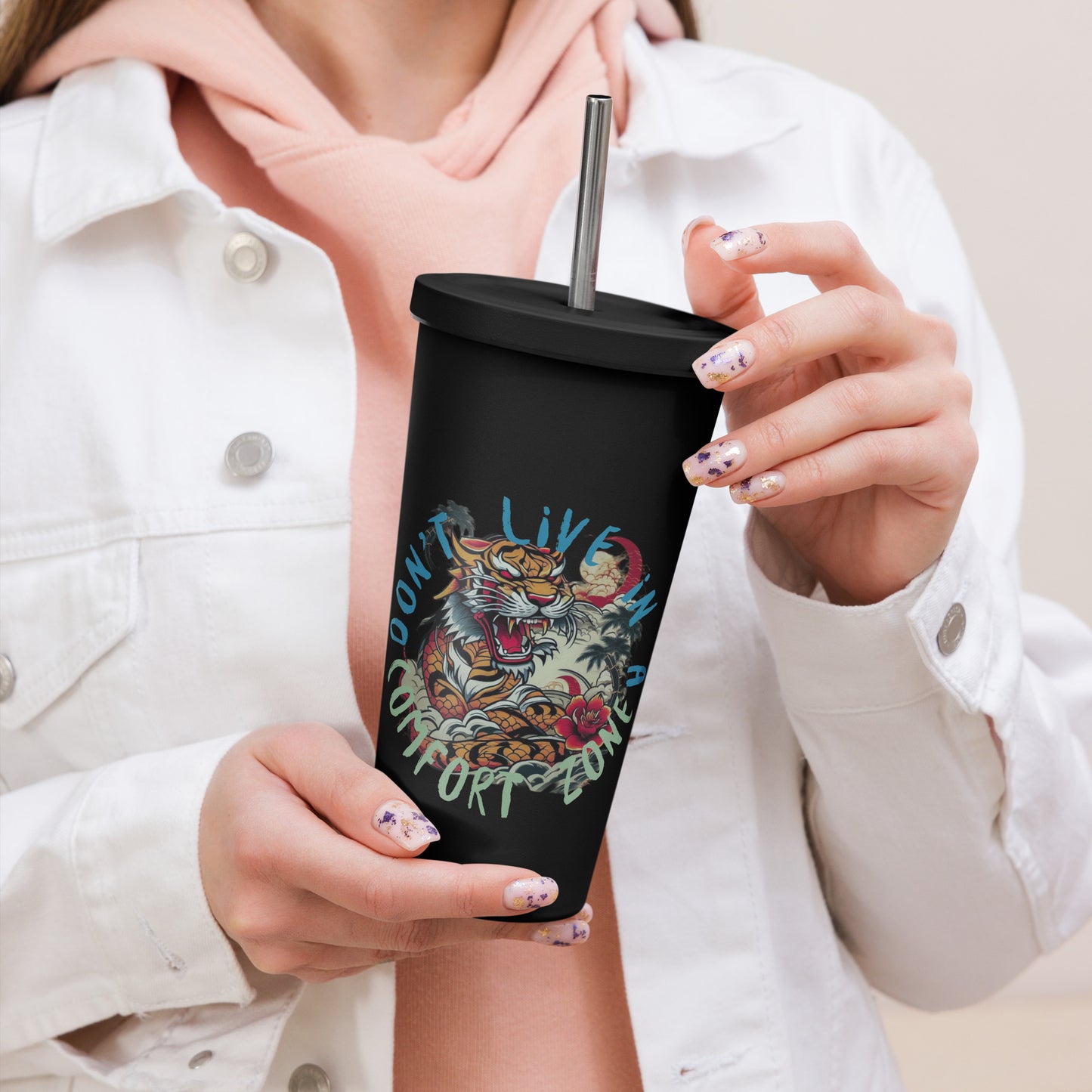 Don't Line in A Insulated Tumbler With a Straw - Premium Tumbler from Craftklart.store - Just $21! Shop now at Craftklart.store