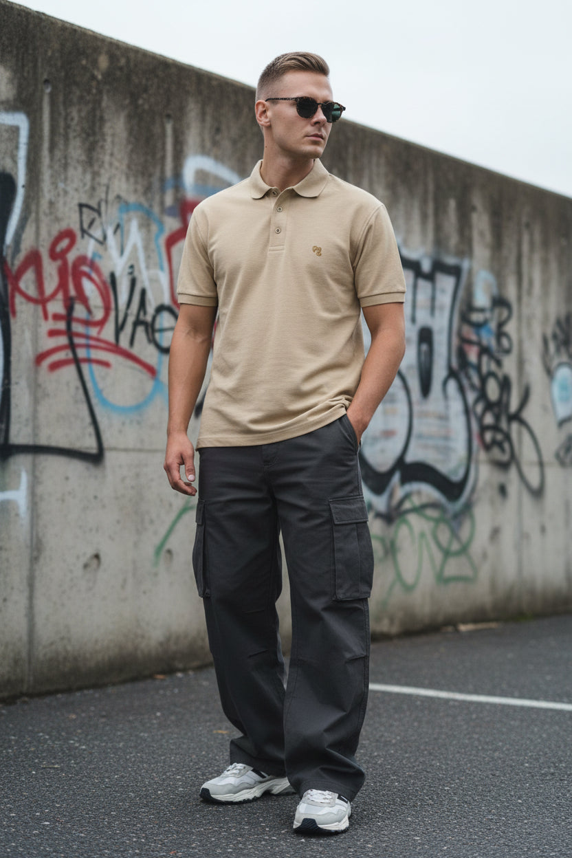 Craftklart Urban Men's Premium Polo Shirt in stone color, featuring a classic fit and soft fabric for casual style.