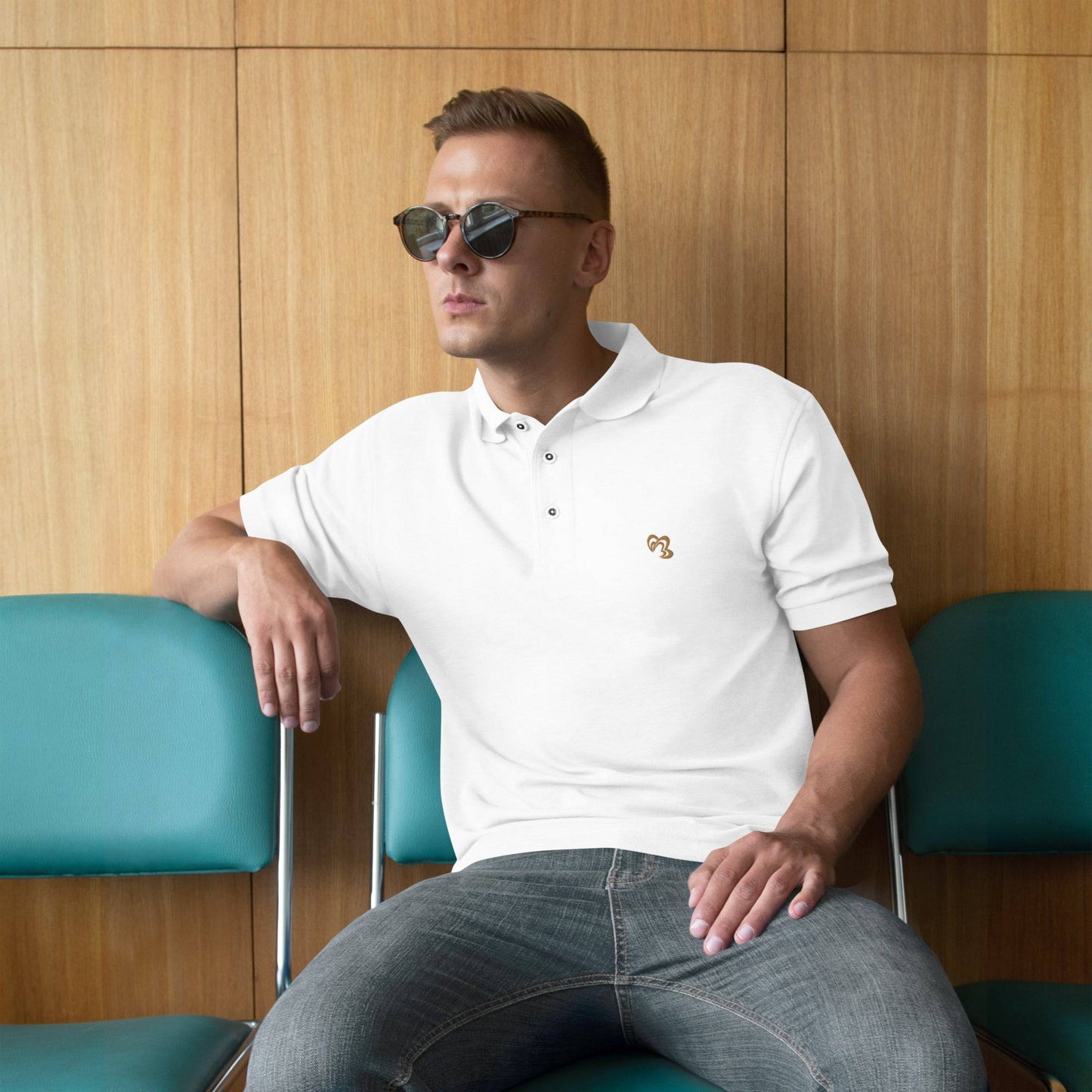 White Craftklart Urban Men's Premium Polo shirt displayed from the front showing the fit and collar details.