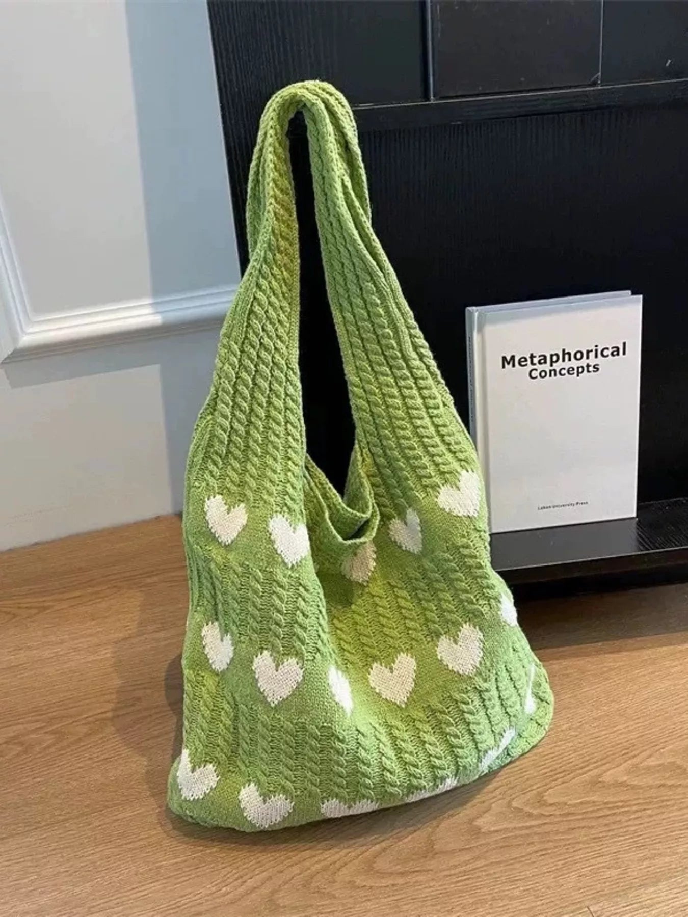 Heart Pattern Knitted Handbag | Cute Crochet Tote Bag | Minimalist Streetwear | Craftklart
