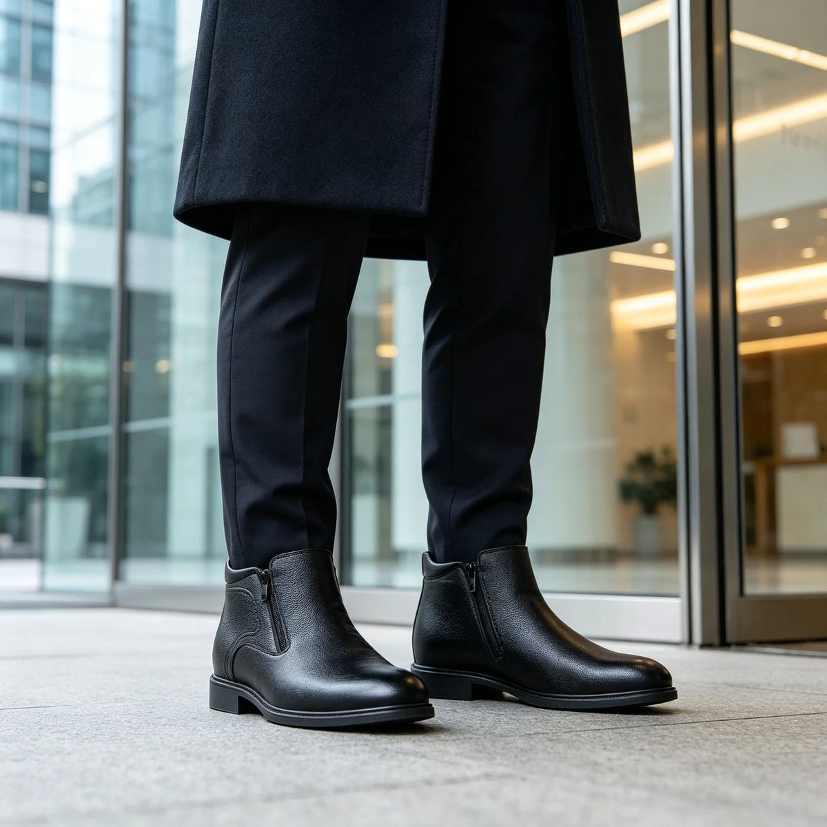 Urban Fashion & Streetwear | Craftklart men's black faux leather ankle boots with side zippers and round toe design