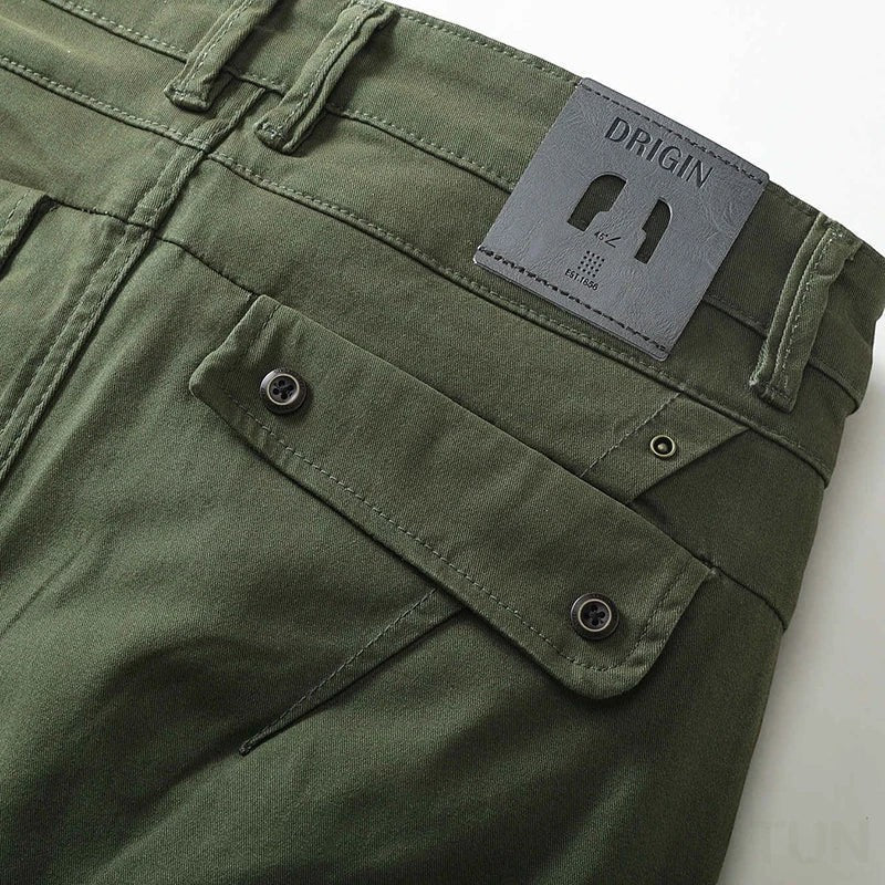 Urban Fashion & Streetwear | Craftklart KSTUN green cotton stretch business casual pants with buttoned back pockets
