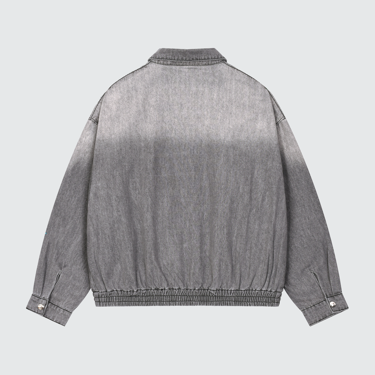 Back view of the Urban Fashion & Streetwear | Craftklart light grey washed denim zip jacket with a relaxed fit.