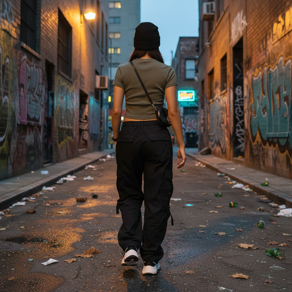 ODMPOD olive ribbed mock neck T-shirt with long sleeves, urban streetwear style, casual and stylish for everyday wear.