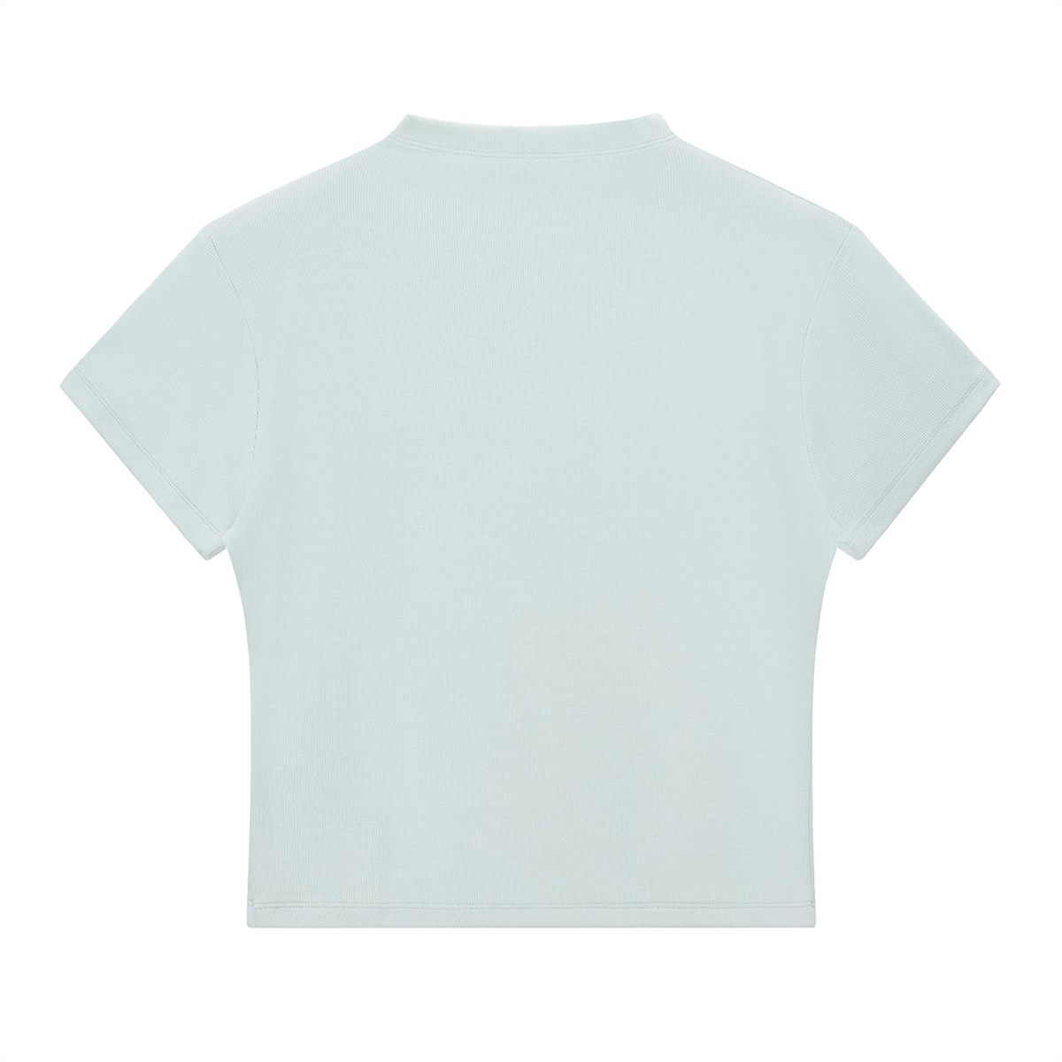 ODMPOD ribbed mock neck T-shirt with urban streetwear style, featuring a close-up of the textured fabric and fitted design.