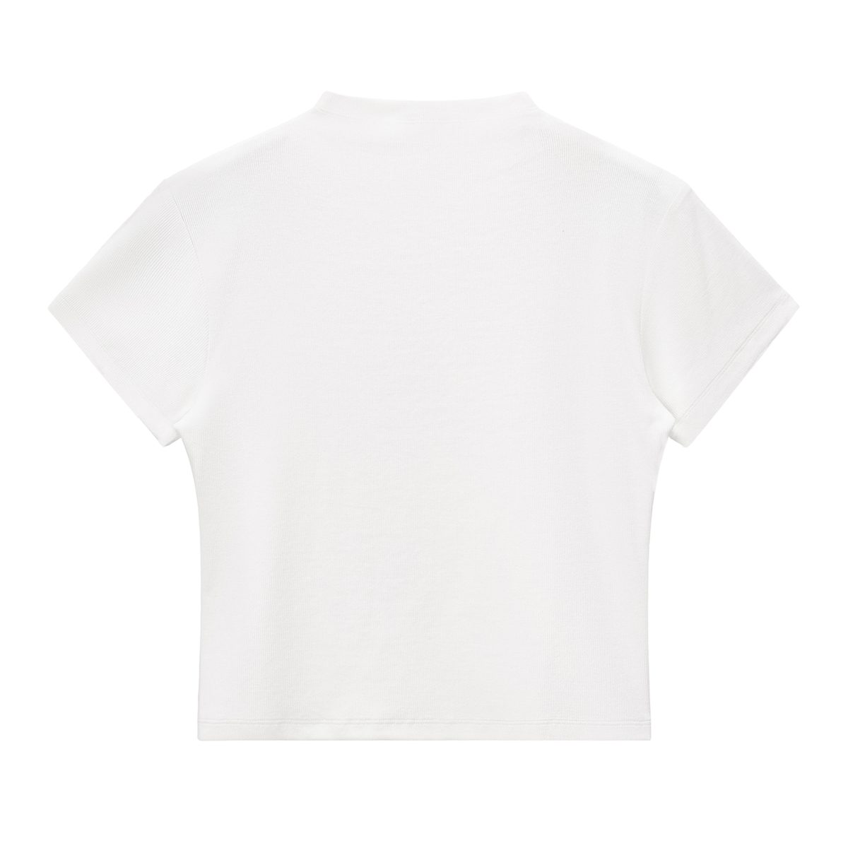 White ODMPOD Form Ribbed Mock Neck Tee, urban streetwear T-shirt with a fitted ribbed design and mock neck style.