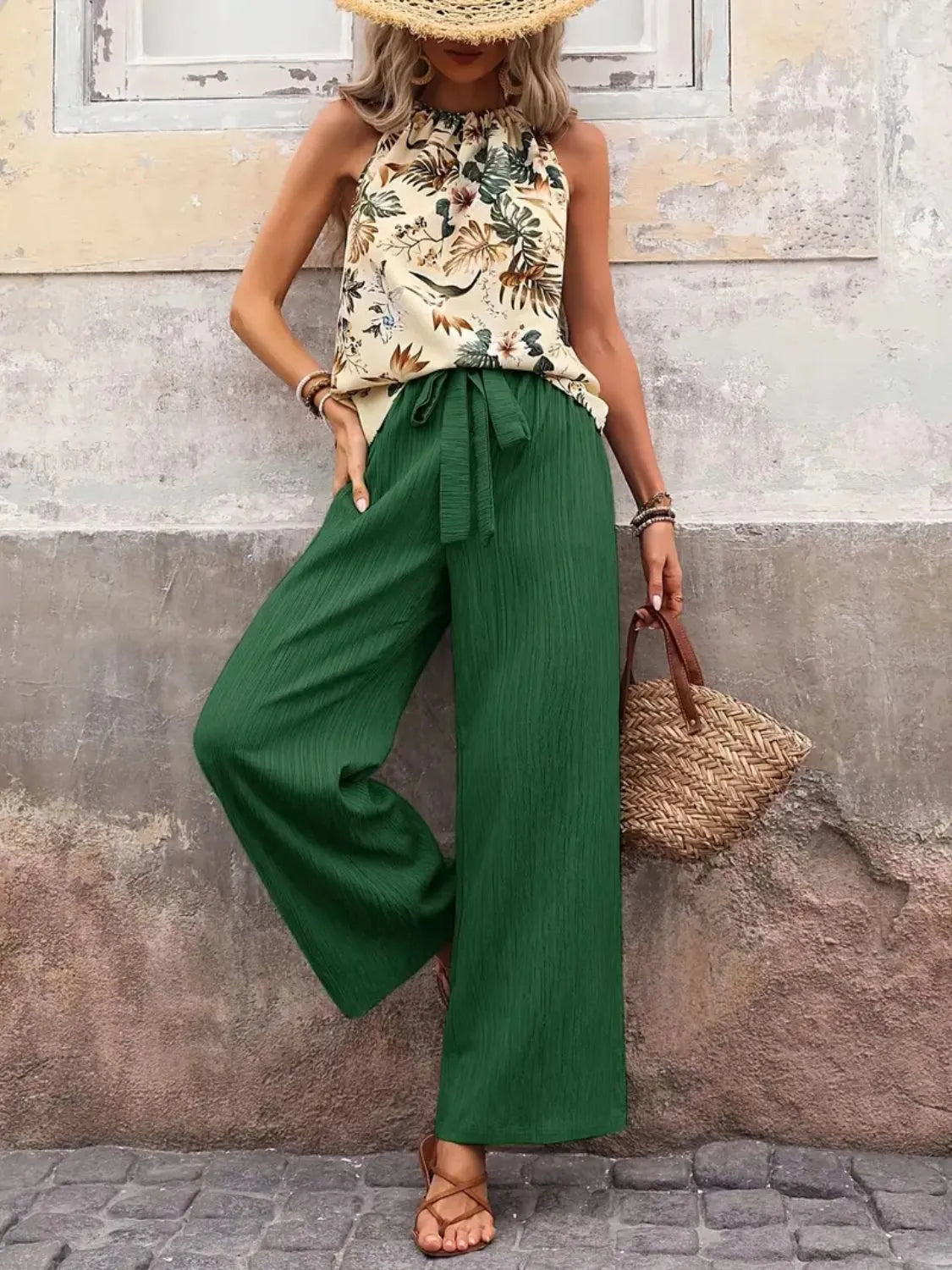 Printed Tank Top and Wide Leg Pants Set - Premium Set from Trendsi - Just $25.01! Shop now at Craftklart.store