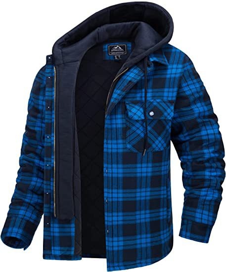 Men's European and American Autumn and Winter Heavy Cotton Shirt Plaid Long Sleeve Loose Hooded Jacket Coat LC
