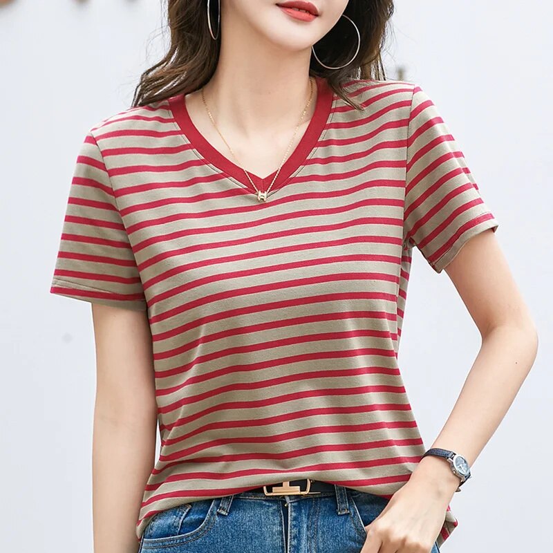 Women's Cotton Summer Stripped Shirts - Premium T-shirt from Craftklart.store - Just $17! Shop now at Craftklart.store