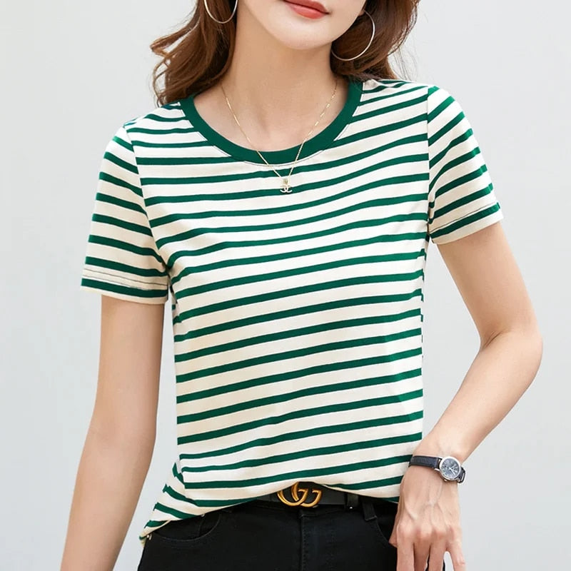 Women's Cotton Summer Stripped Shirts - Premium T-shirt from Craftklart.store - Just $17! Shop now at Craftklart.store