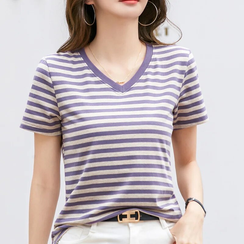 Women's Cotton Summer Stripped Shirts - Premium T-shirt from Craftklart.store - Just $17! Shop now at Craftklart.store