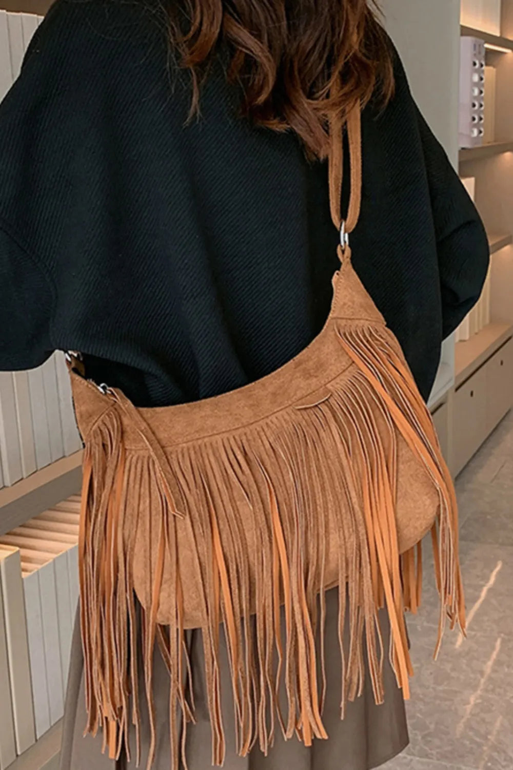 Suede Fringe Adjustable Strap Shoulder Bag - Premium Crossbody Bag from Trendsi - Just $21.74! Shop now at Craftklart.store