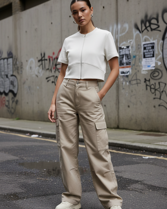 Cropped Full Zip Panel T-Shirt