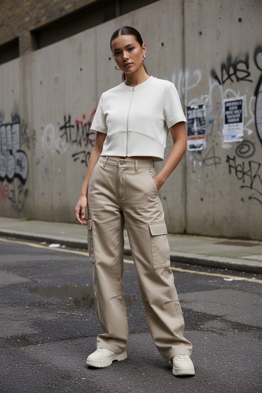 ODMPOD cropped full-zip panel T-shirt, stylish tops featuring a zip-up front and color-blocked design.