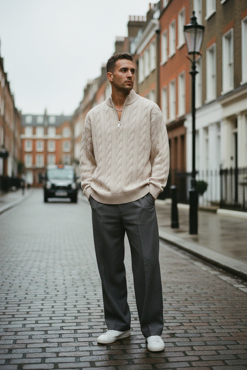 Craftklart Heavy Knit Half-Zip Sweater — Oversized Fit