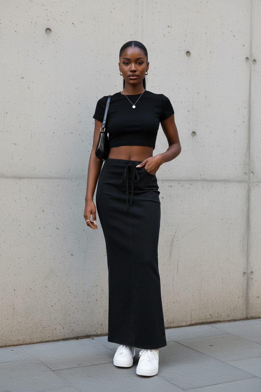 Washed Drawstring Maxi Skirt | Craftklart