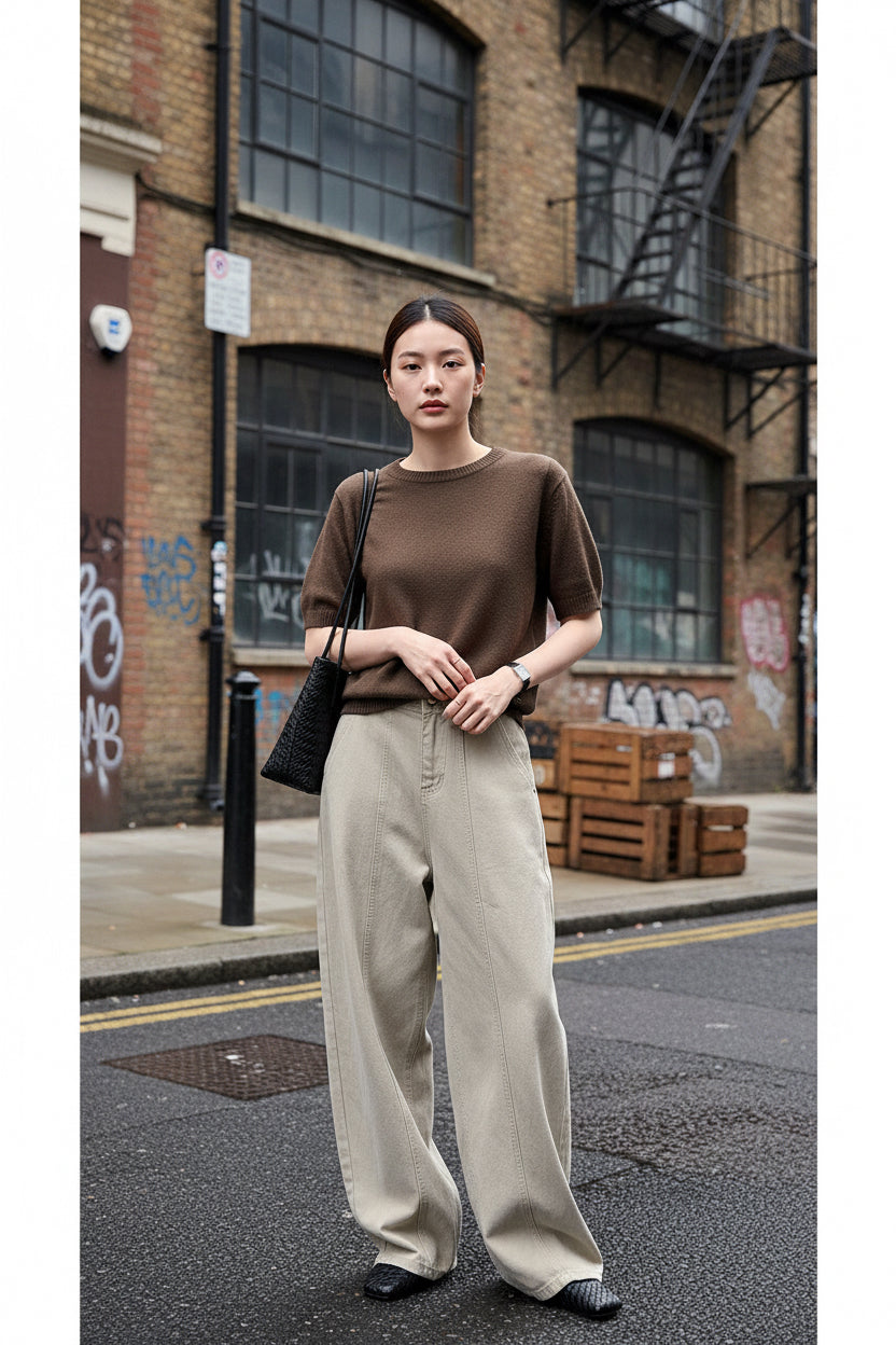 High Waist Wide Leg Split Design Denim Pants with Belt for Women Relaxed Fit Slimming Casual Trousers