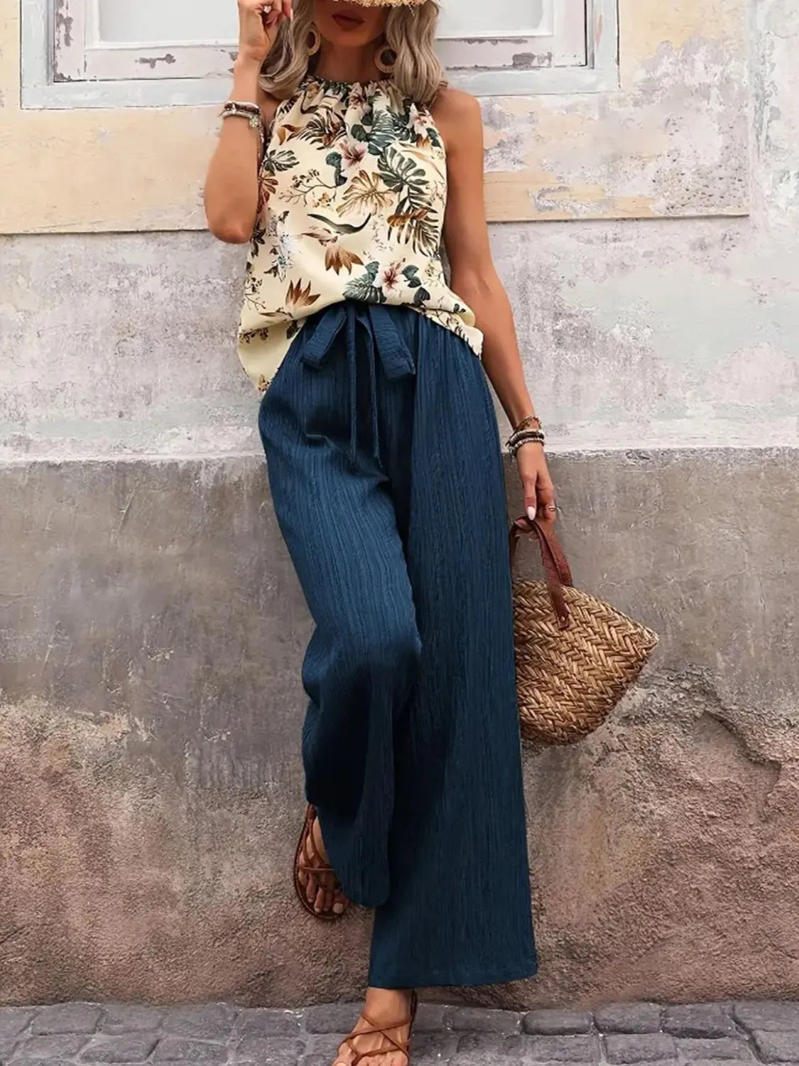 Printed Tank Top and Wide Leg Pants Set - Premium Set from Trendsi - Just $25.01! Shop now at Craftklart.store