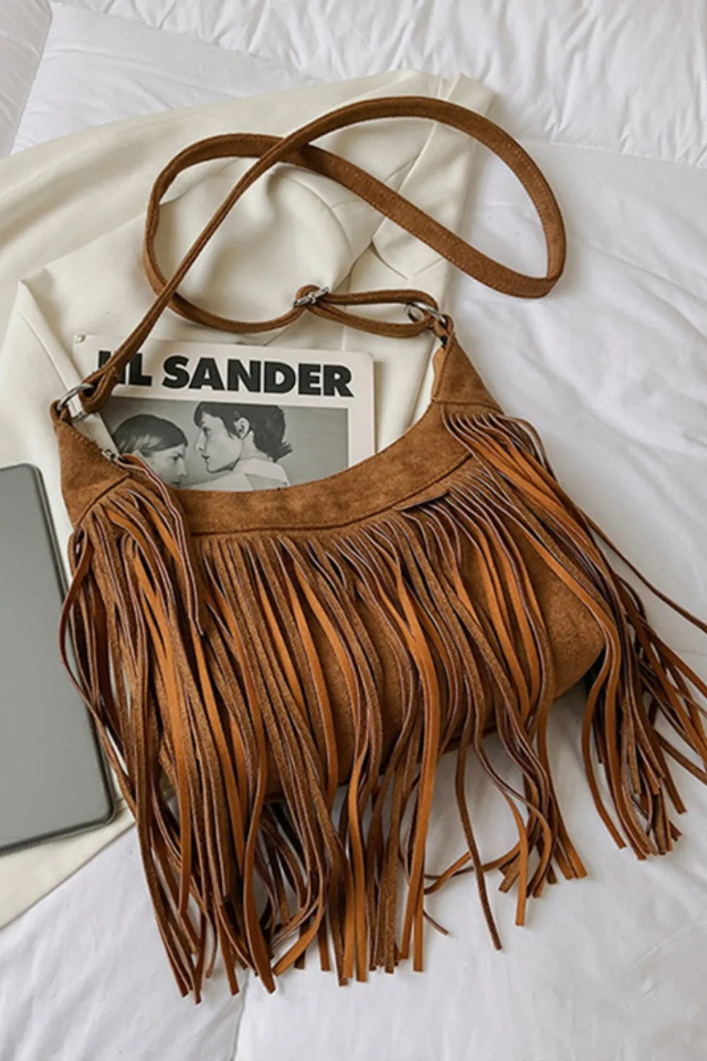 Suede Fringe Adjustable Strap Shoulder Bag - Premium Crossbody Bag from Trendsi - Just $21.74! Shop now at Craftklart.store