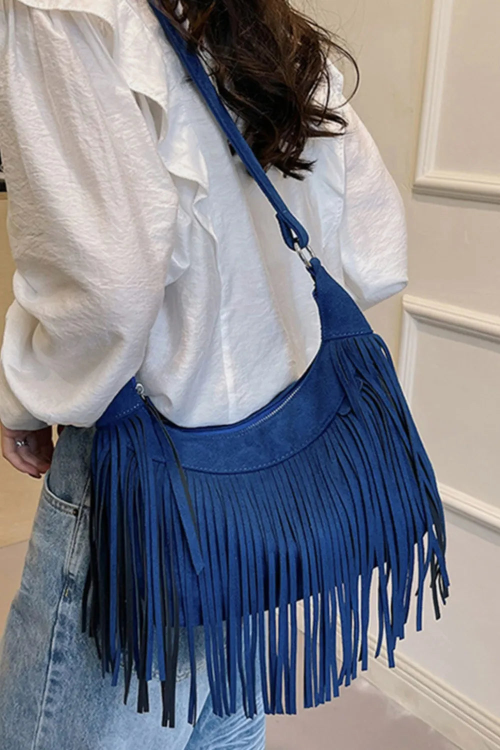 Suede Fringe Adjustable Strap Shoulder Bag - Premium Crossbody Bag from Trendsi - Just $21.74! Shop now at Craftklart.store