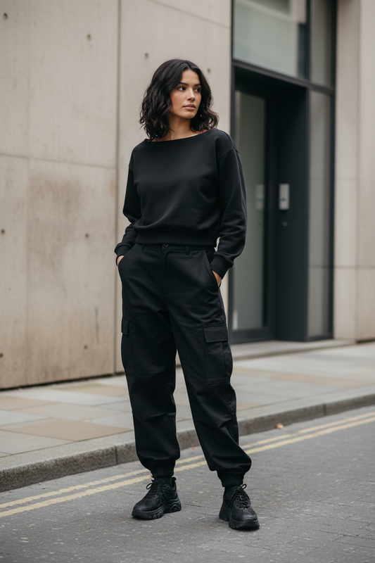 ODMPOD Urban Form women's off-shoulder crop sweatshirt, stylish shirt with exposed shoulders and cropped fit, casual modern design