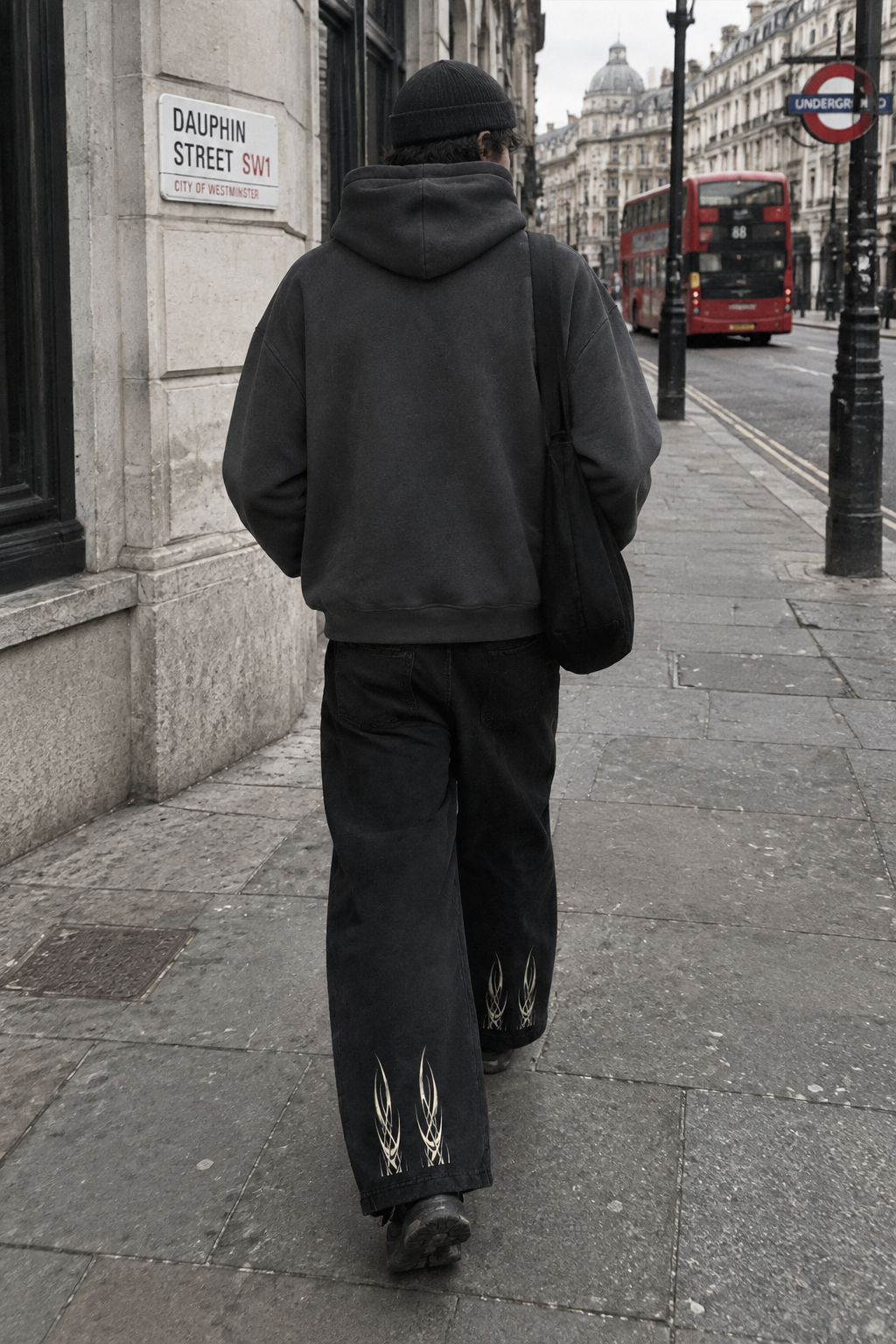 ODMPOD Craftklart Mineral Wash Barrel Pants showing relaxed fit, light wash denim with visible stitching and five-pocket design.