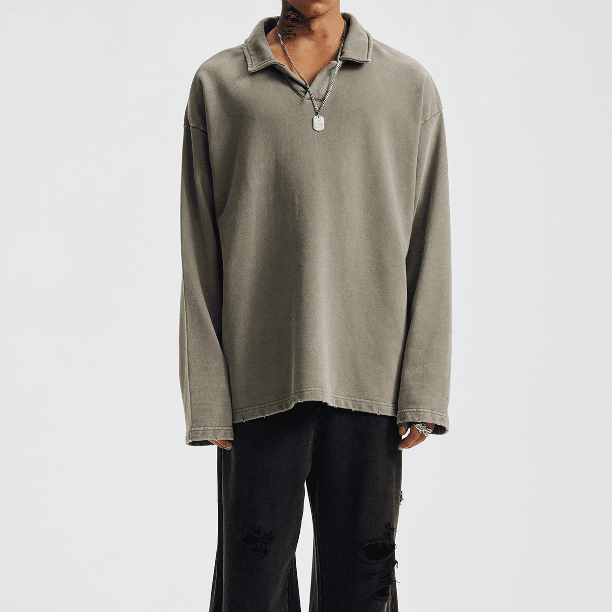 Oversized heavyweight long-sleeve shirt with a collared design from Urban Fashion & Streetwear by Craftklart, shown in black.