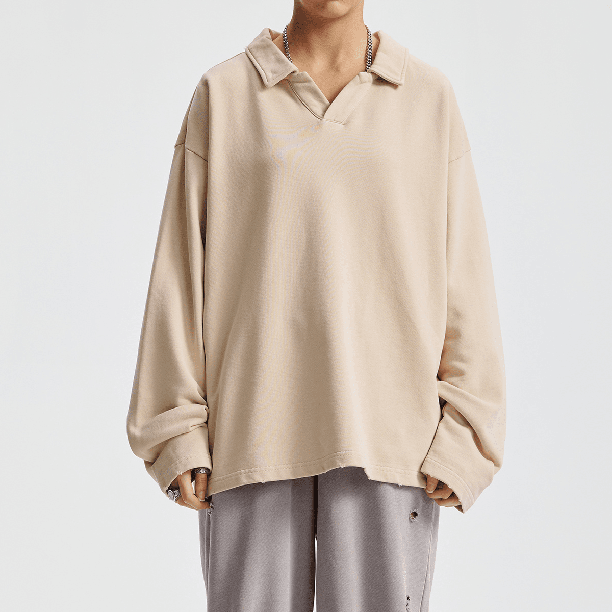 Oversized heavyweight long-sleeve shirt with a collared design from Urban Fashion & Streetwear, featuring a casual, relaxed fit.