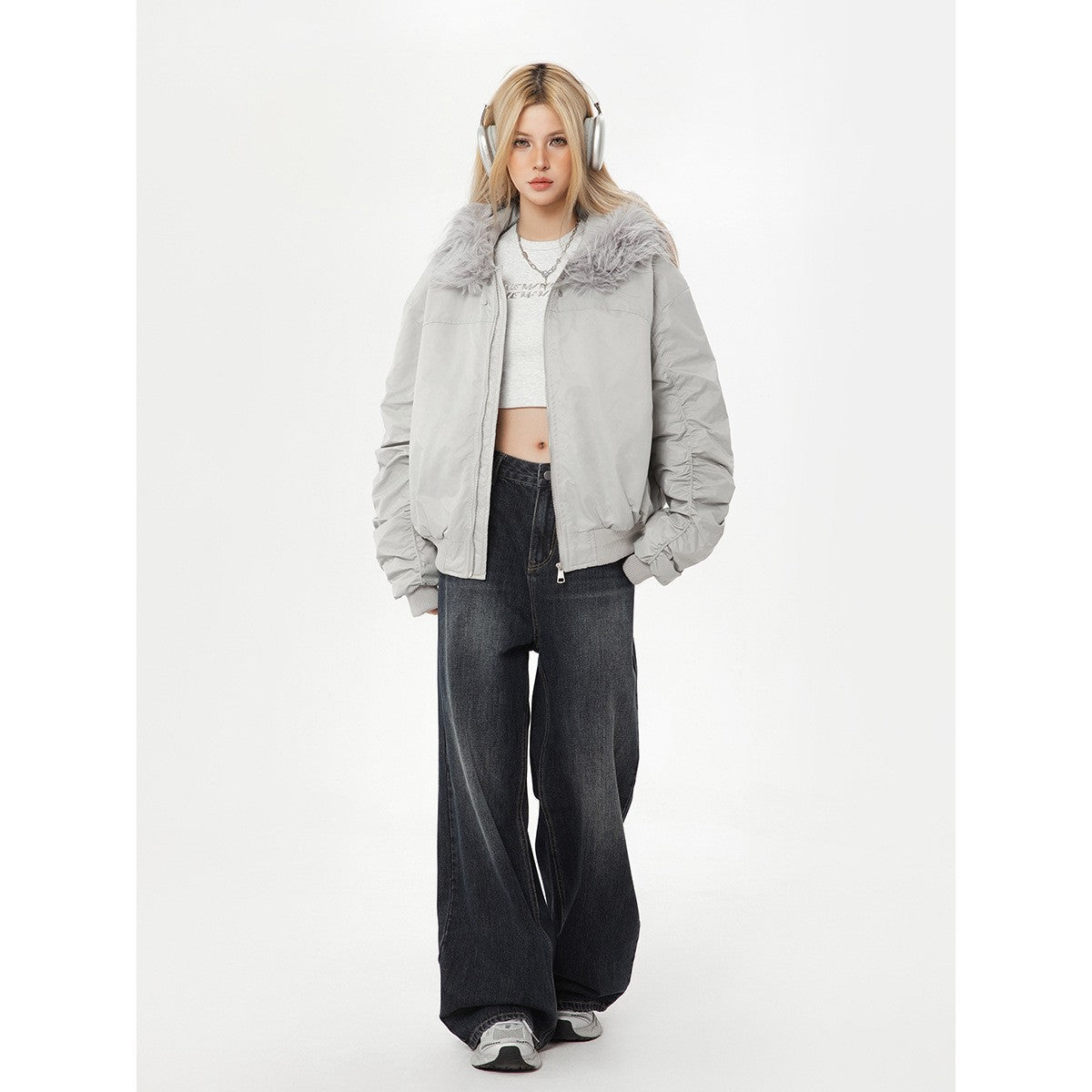 Winter Warm Hooded Flight Jacket with Fur Collar Unisex Cotton Coat