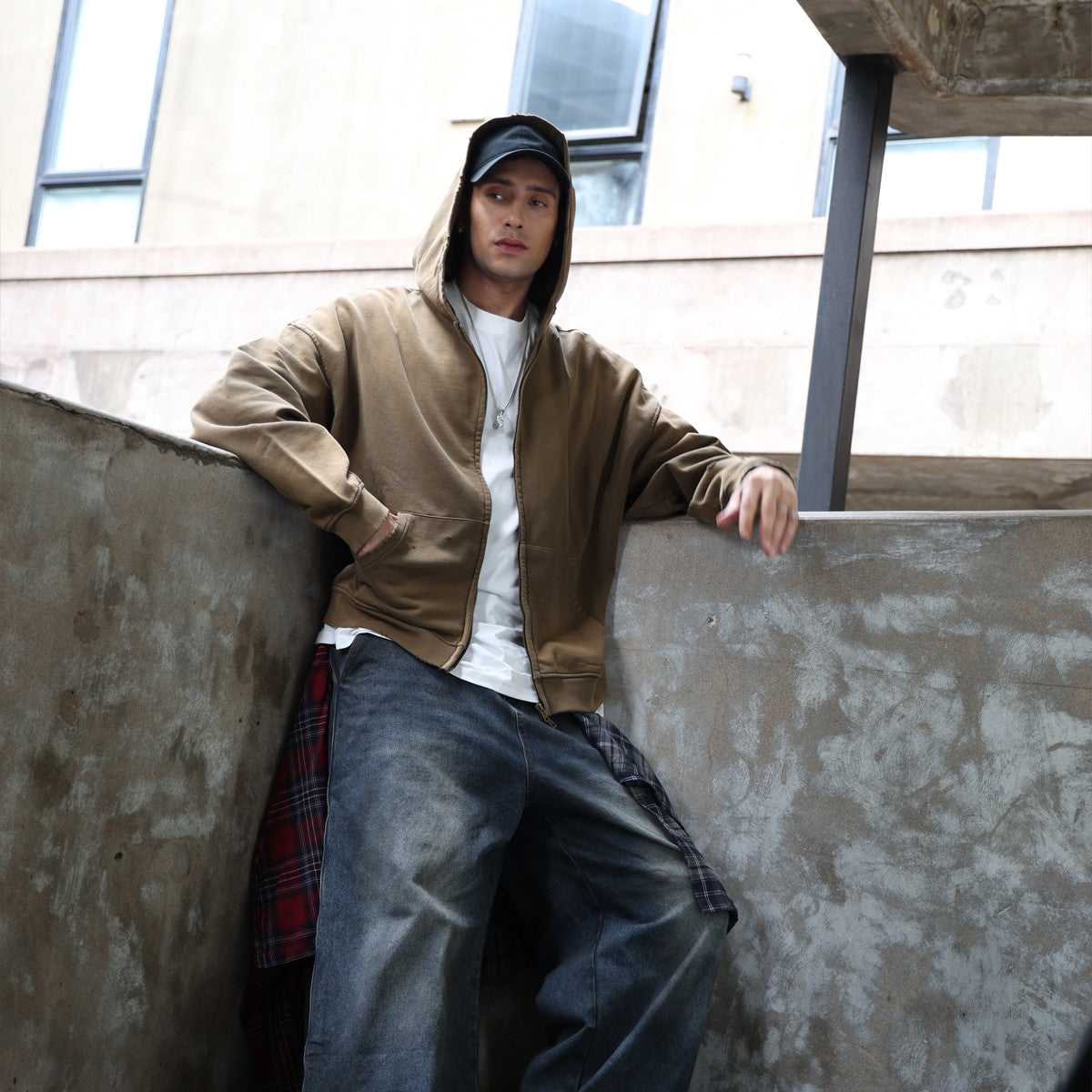 Distressed Zip-Up Hoodie — 420GSM