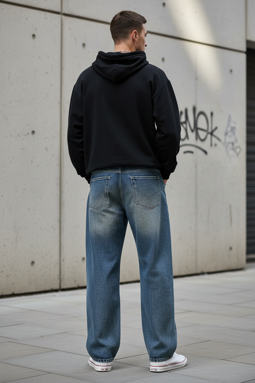 Men's Vintage Wash Straight Leg Denim Jeans