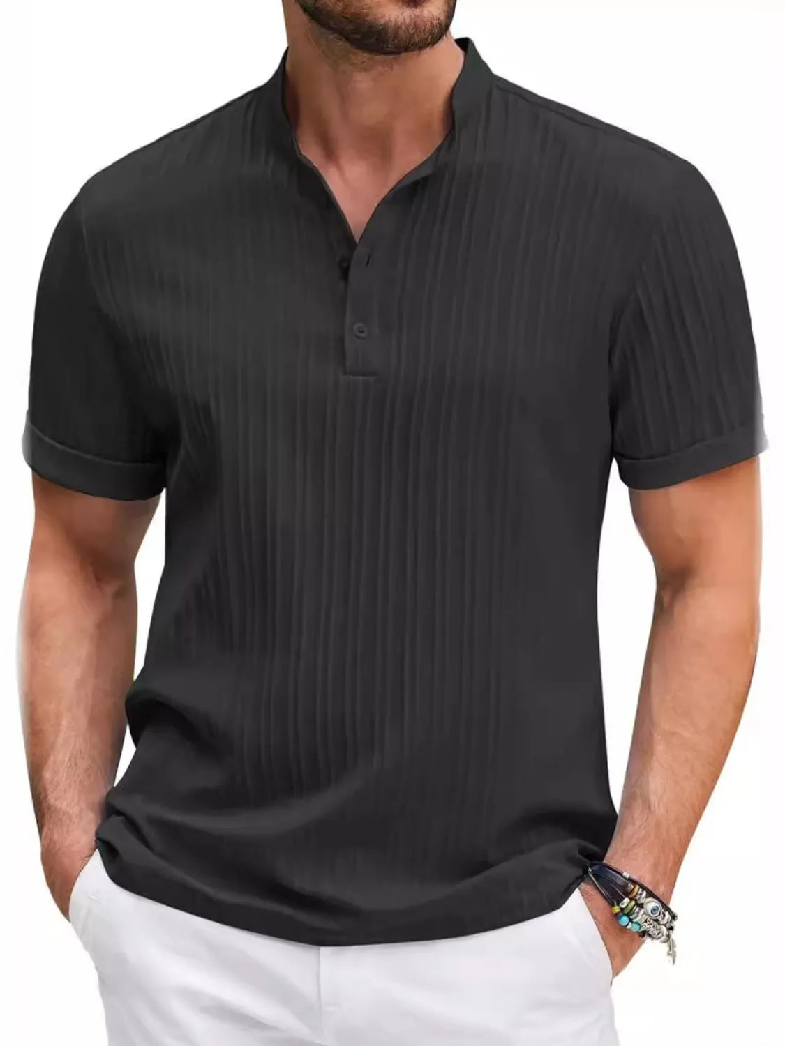 Men's Full Size Button Detail Short Sleeve Polo Plus Size - Premium Shirt from Trendsi - Just $19.99! Shop now at Craftklart.store
