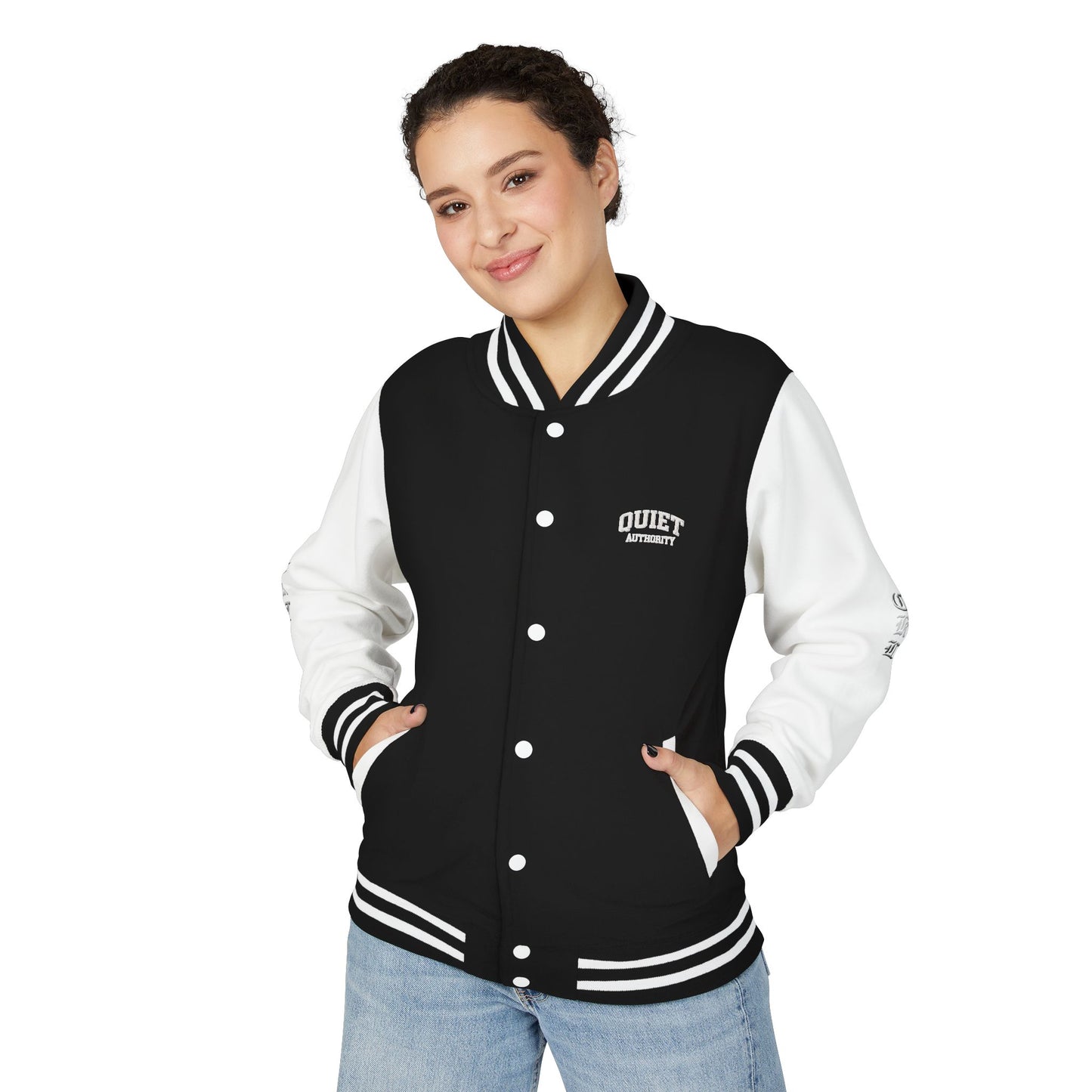 Craftklart UK Underground varsity jacket by Printify featuring retro letterman style and classic streetwear design.