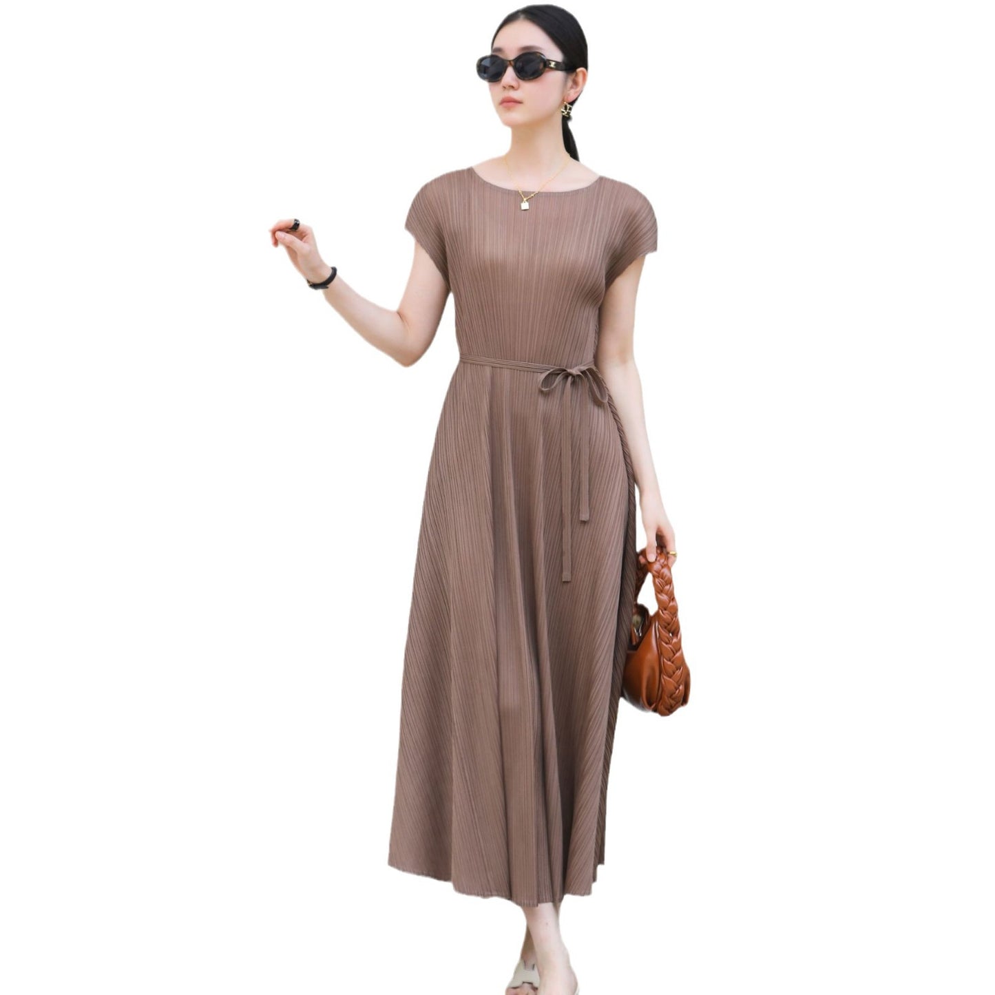 Pleated Urban Lady's Charming Commute Slimming Belted Dress